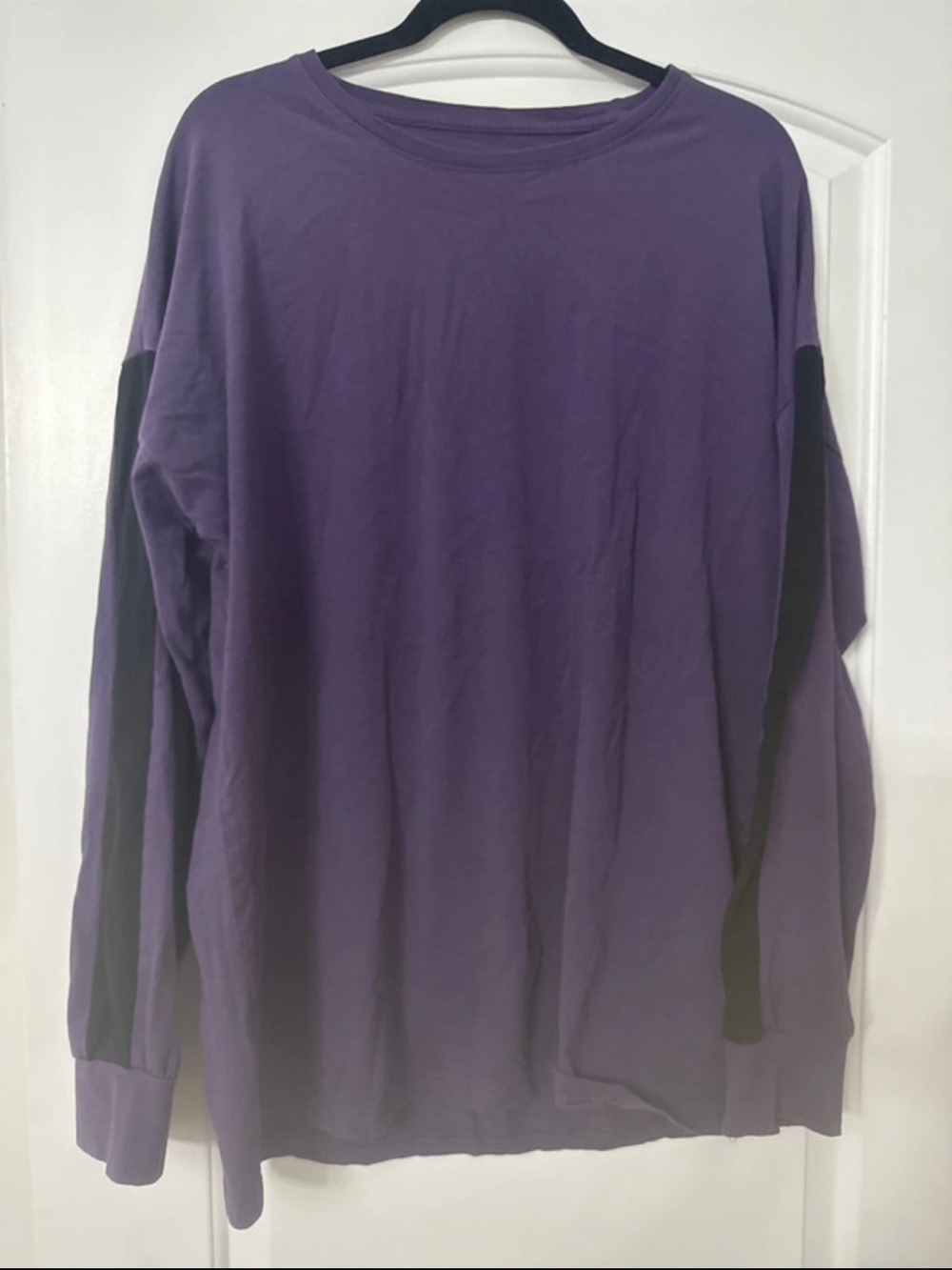 Alphalete Purple Long Sleeve Tee with Black Sleeve Stripes